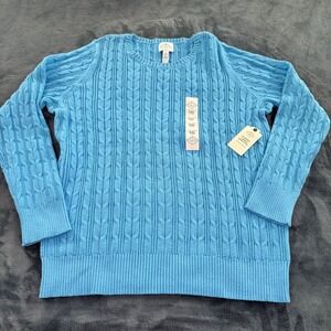 St. Johns Bay Women's Light Blue Cable Knit Crew Neck Pullover Sweater XXL NWT